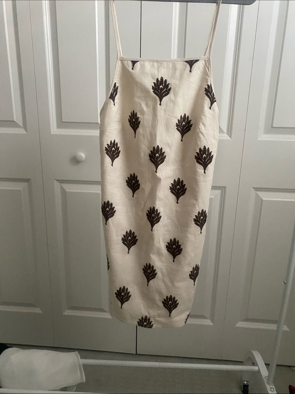 Abercrombie & Fitch Cream Linen-Blend Midi Dress with Brown Botanical Print